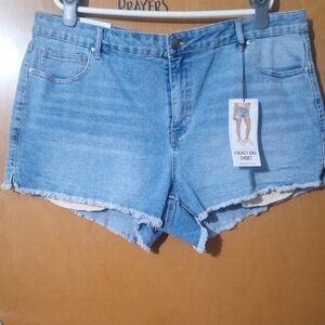 Vanilla Star Blue Jean Shorts with Frayed Hem and Relaxed Fit